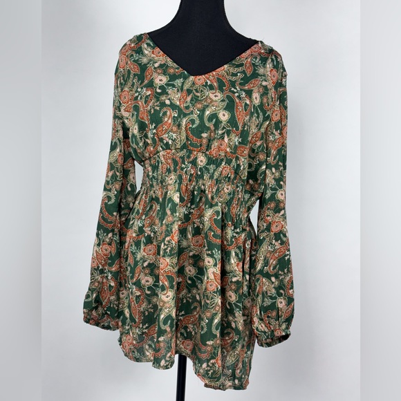 Rose & Olive Tops - Green & Gold Peasant Top by Rose & Olive - LG
